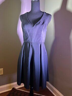 US-Made Black Silk Sleeveless Fit-and-Flare Cocktail Dress